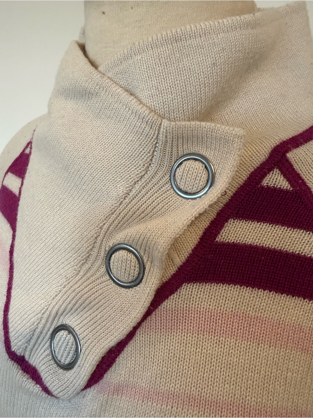 DAKINI Wool Blend Striped Asymmetric Button Collar Sweater Cream Purple Size Med - Picture 4 of 9